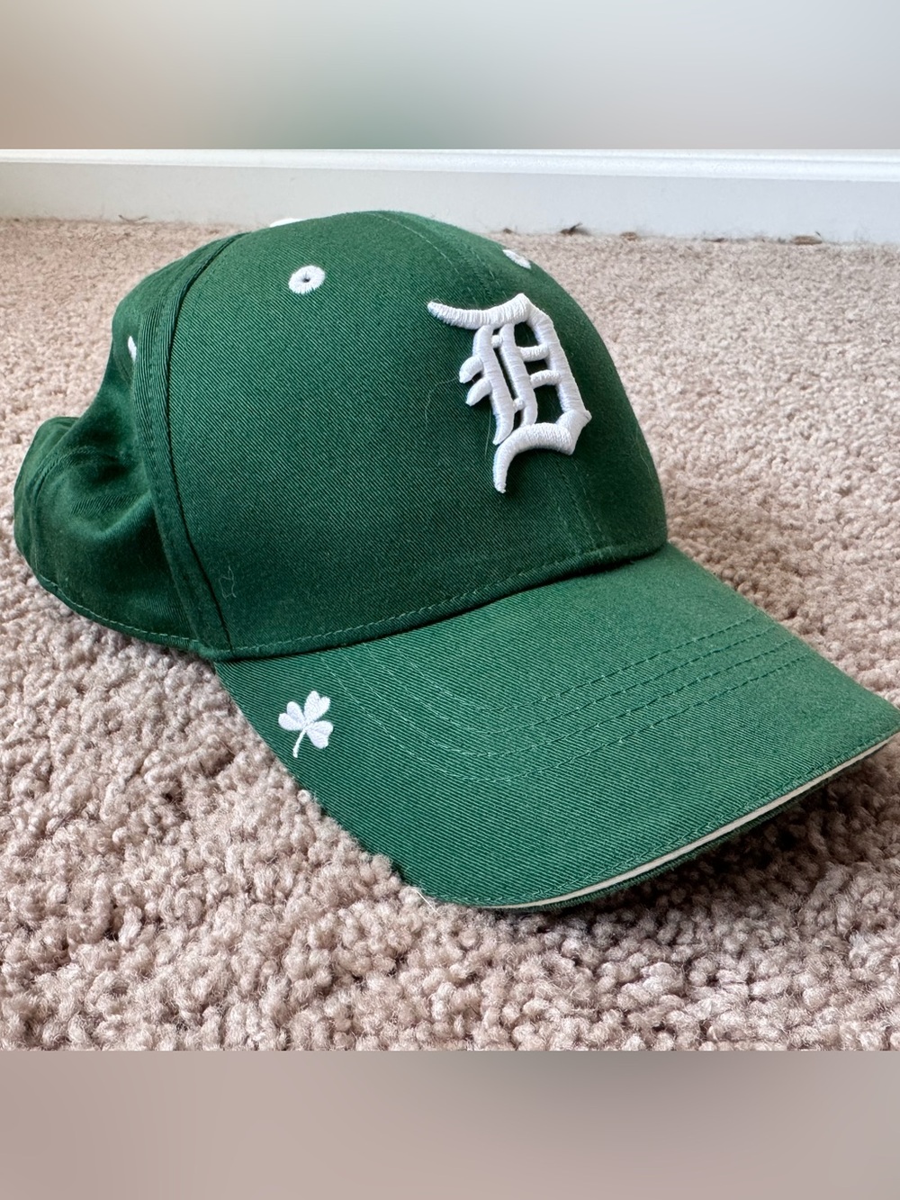 Green Detroit Tigers Baseball Cap with White Embroidered 'D' and Clover